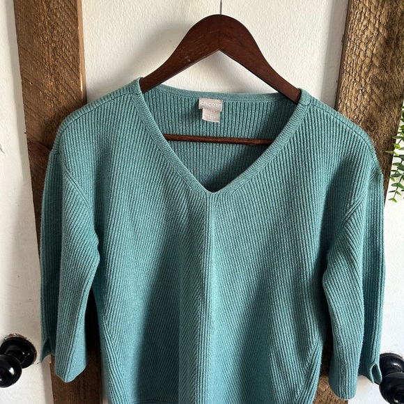 Chico's Sweater Women's Size 1 (Medium) V-Neck Ribbed 3/4 Sleeve V-Neck Teal - Picture 6 of 14